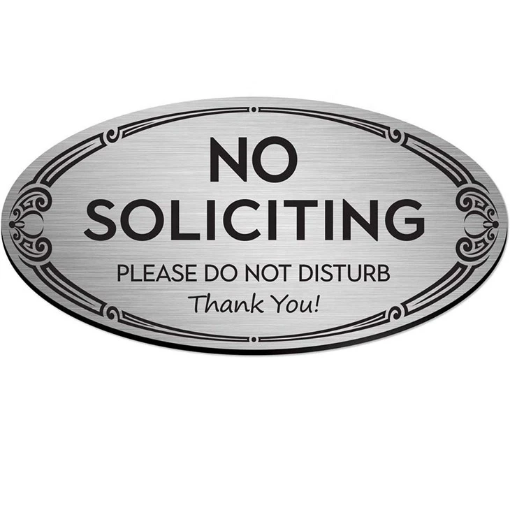 No Soliciting Sign Metal Self Adhesive Sign Silver_